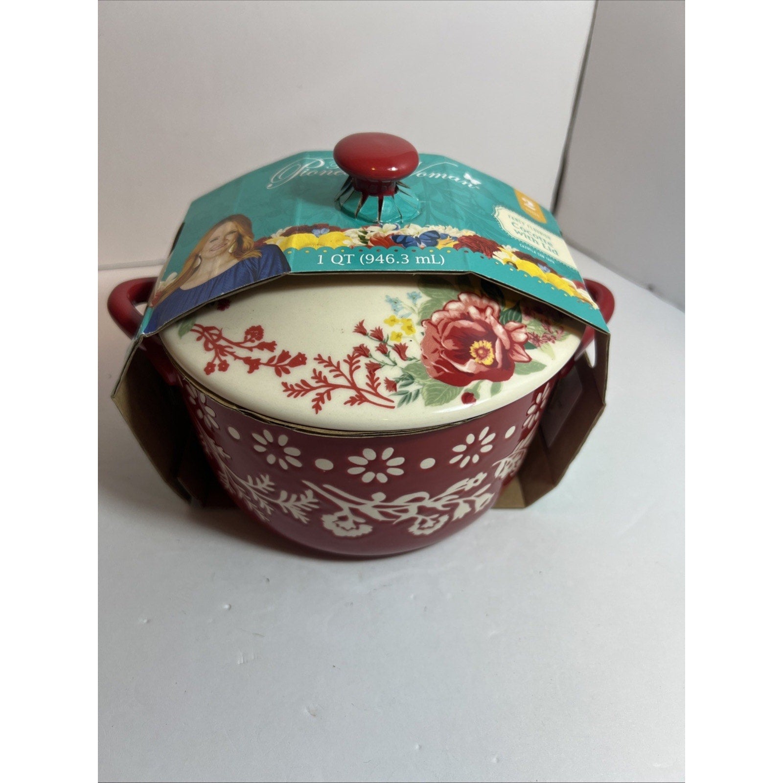 Pioneer Woman Pink Fancy Flourish Mini Casserole Stoneware Dish with Lid Floral