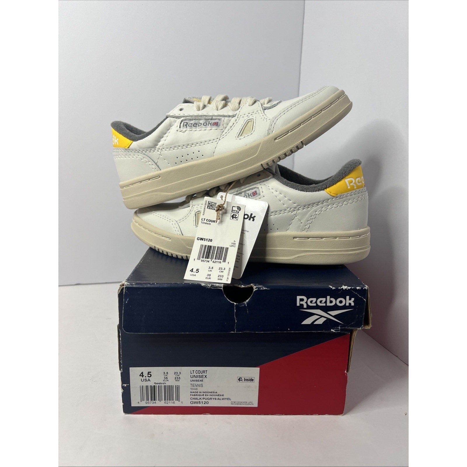 Size 4.5y - Reebok Lt Court Yellow