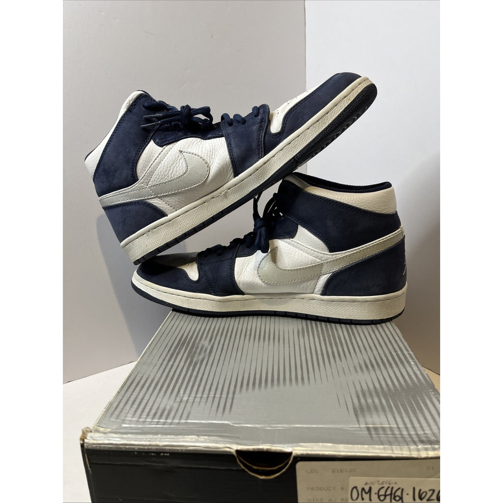 Size 14 Mens - Air Jordan 1 Retro White/ Metallic Silver- Mid Navy 2001