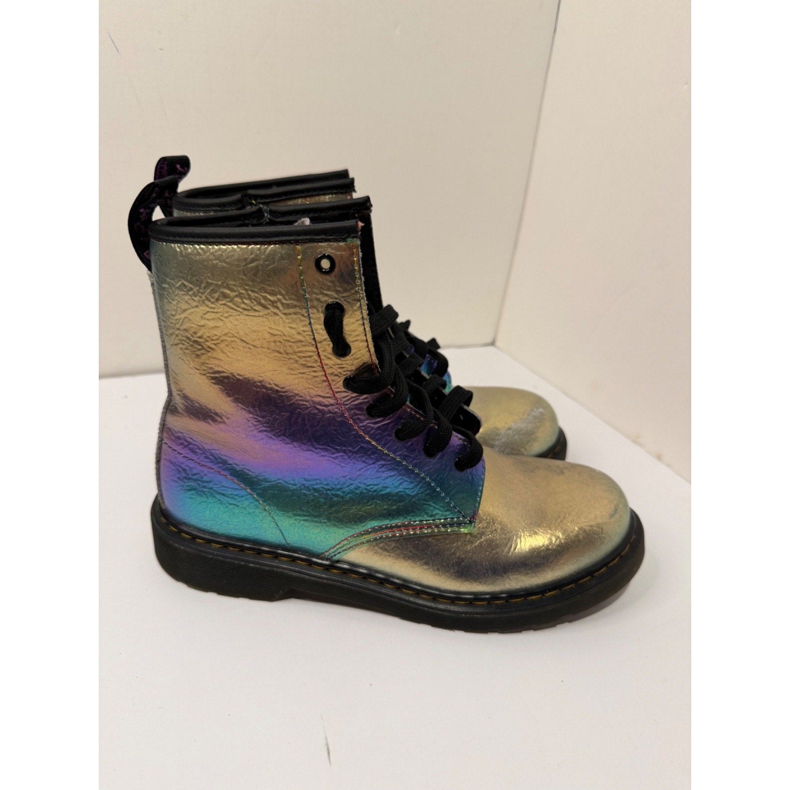 Dr Martens Junior 1460 Rainbow Crinkle Leather Lace Up Boots toddler Size 7