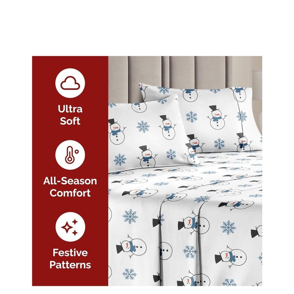 King 4 Piece Sheet Set Christmas Snowmen