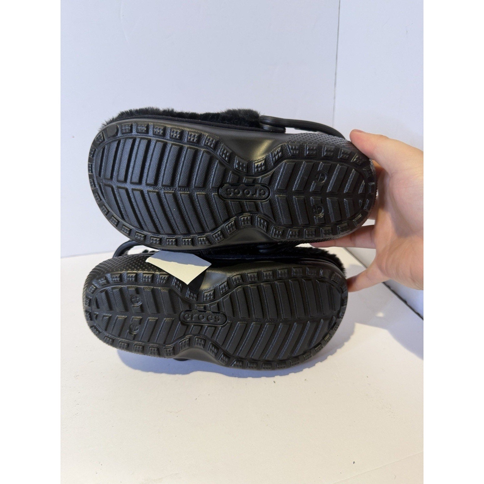 Size 5 Women - Black Crocs with fur