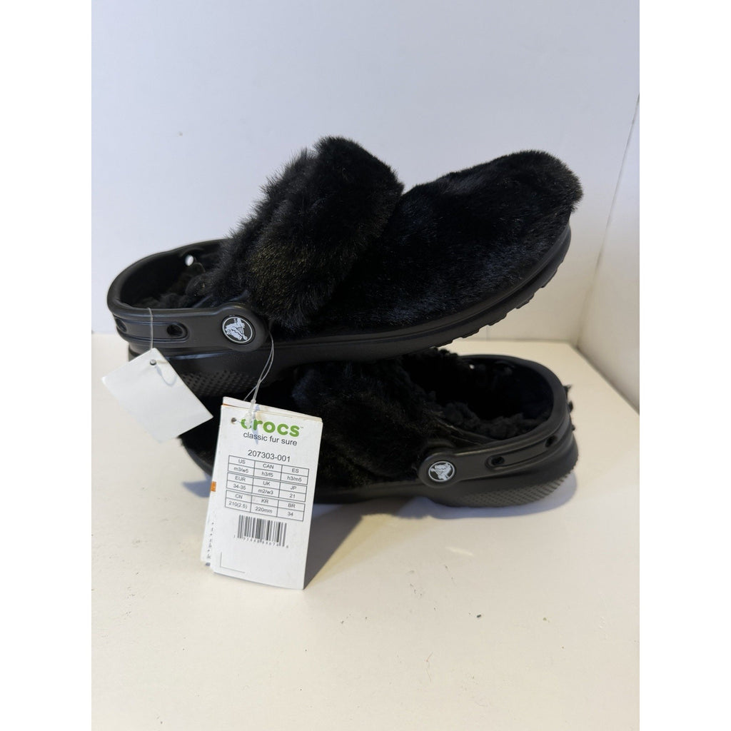 Size 5 Women - Black Crocs with fur