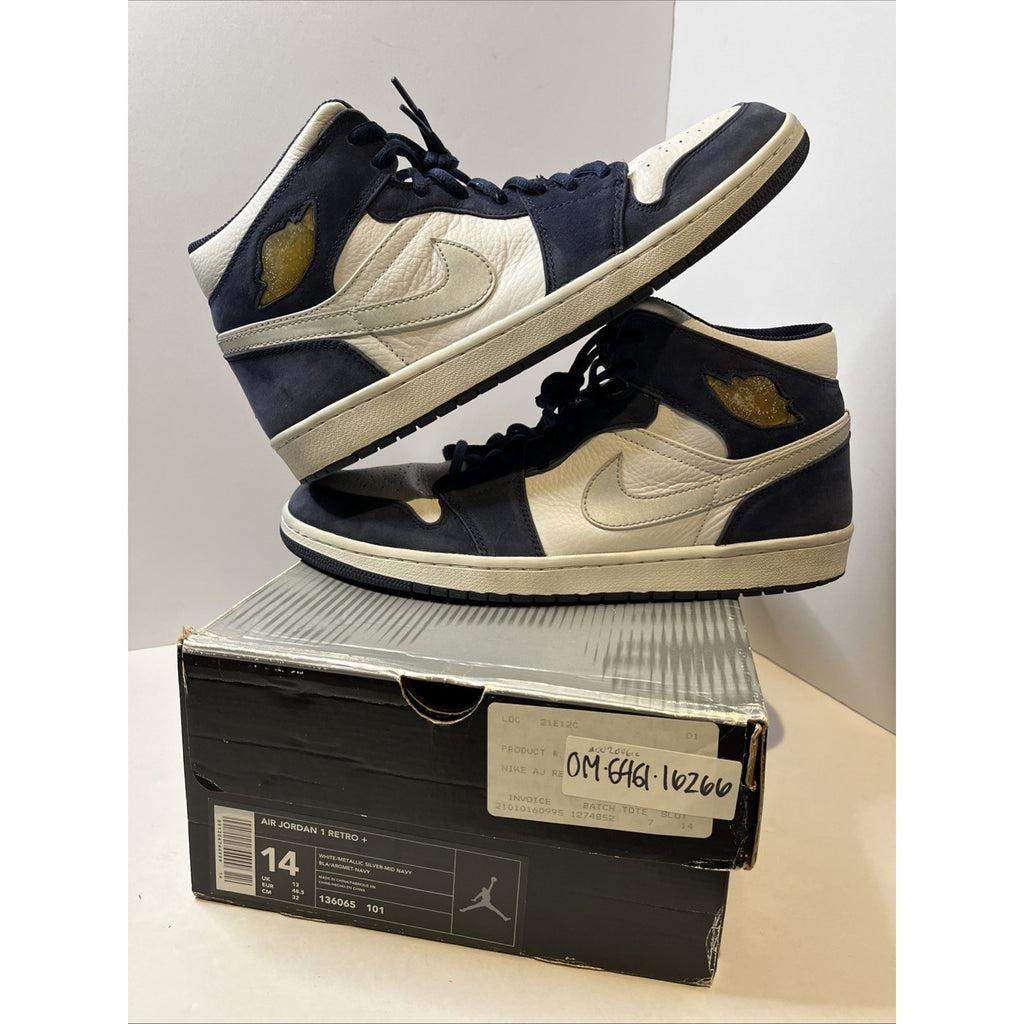 Size 14 Mens - Air Jordan 1 Retro White/ Metallic Silver- Mid Navy 2001