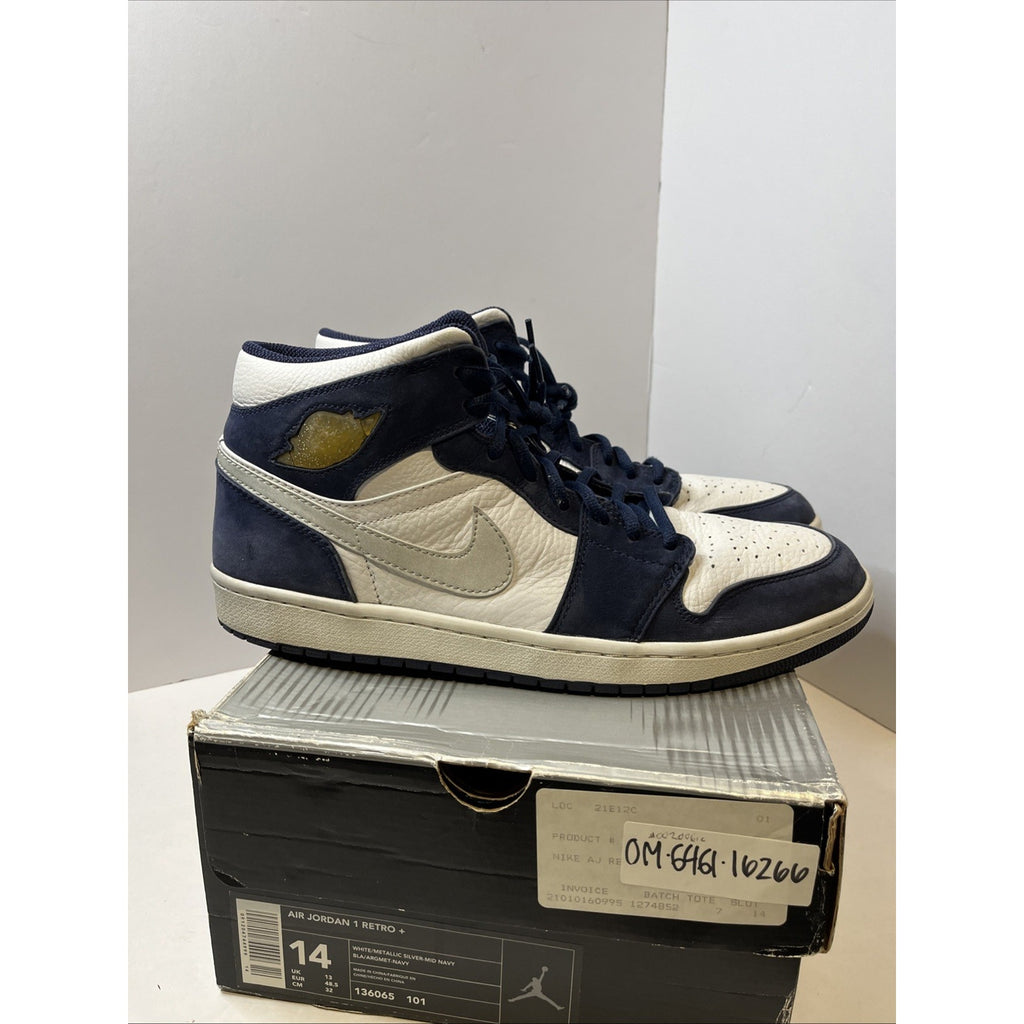 Size 14 Mens - Air Jordan 1 Retro White/ Metallic Silver- Mid Navy 2001