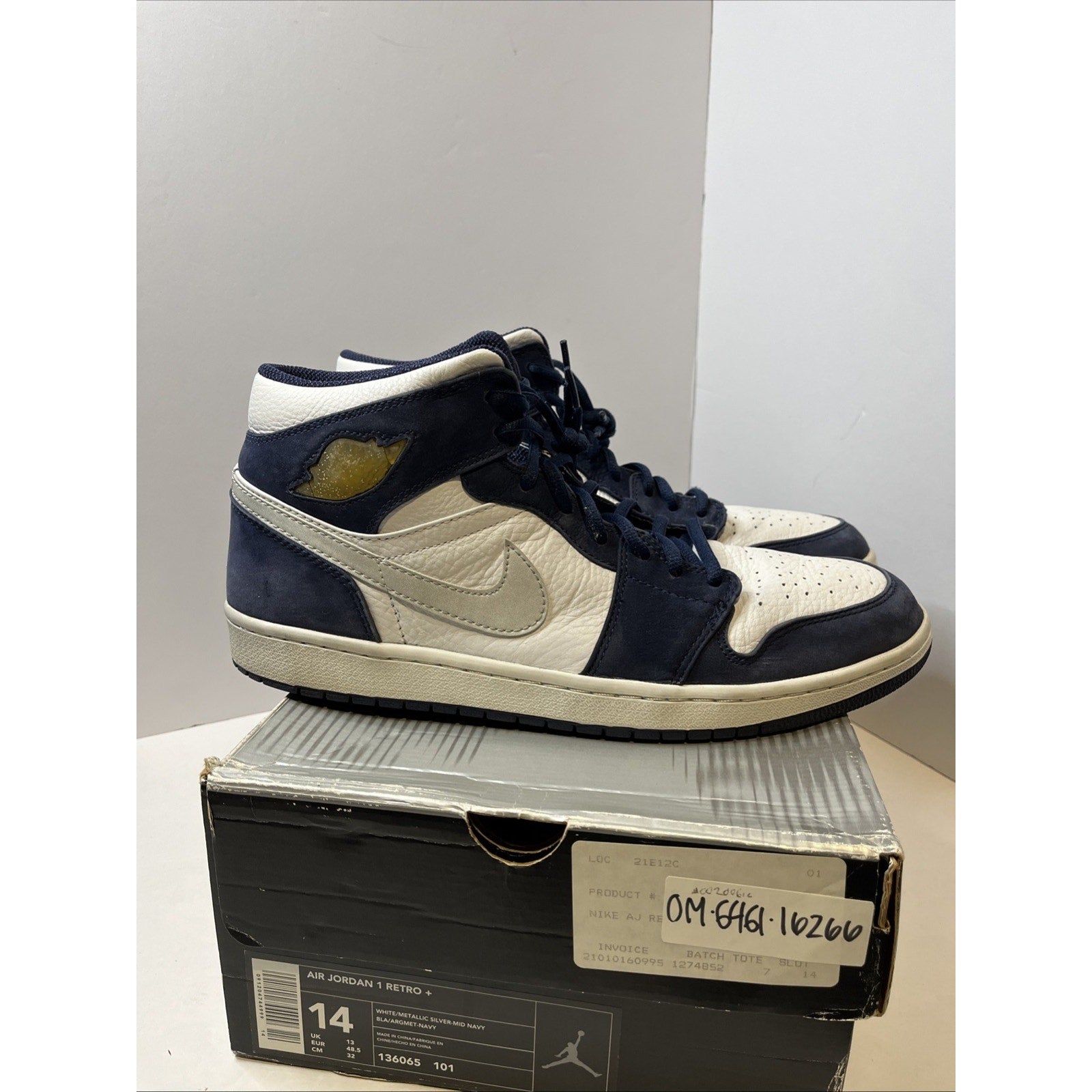 Size 14 Mens - Air Jordan 1 Retro White/ Metallic Silver- Mid Navy 2001
