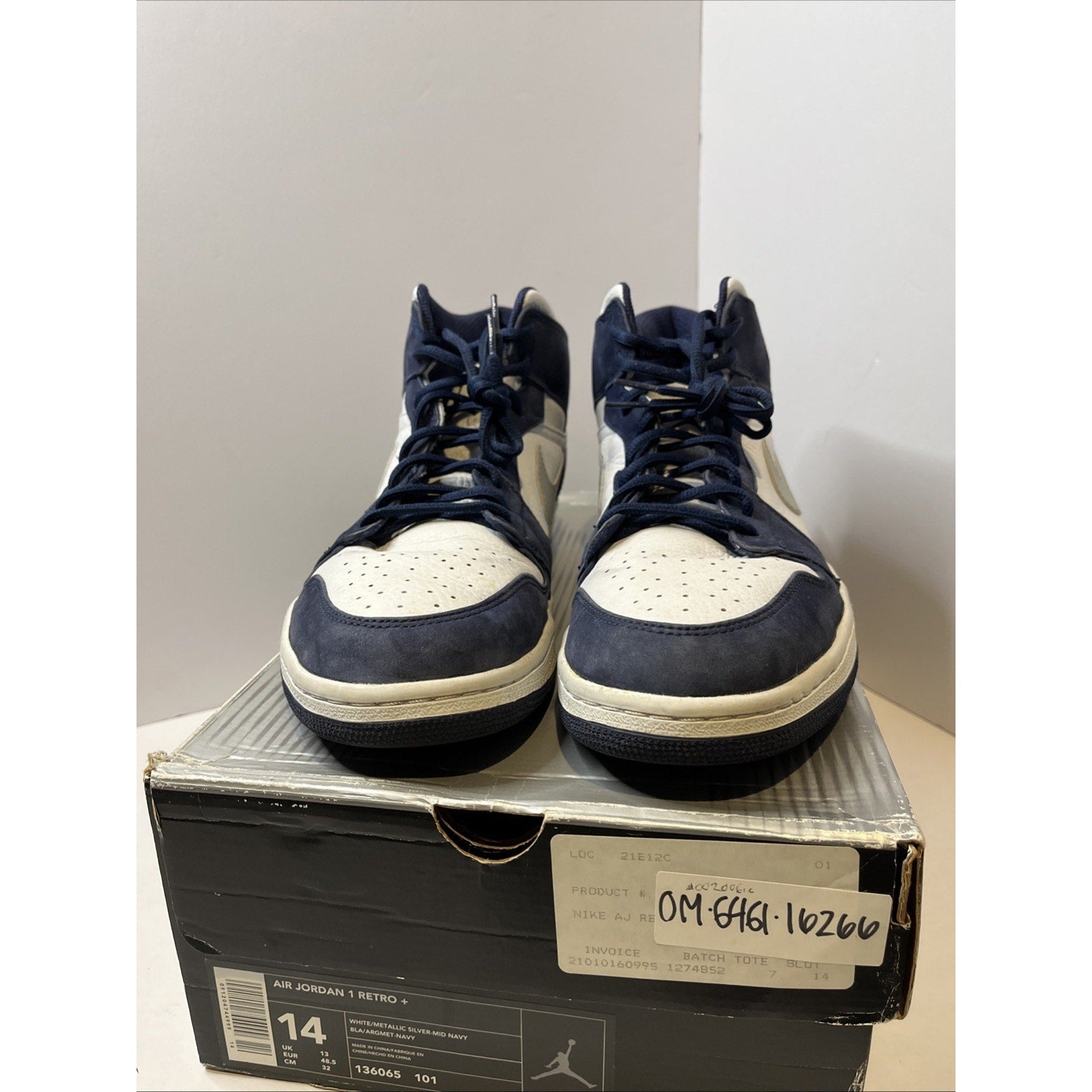 Size 14 Mens - Air Jordan 1 Retro White/ Metallic Silver- Mid Navy 2001