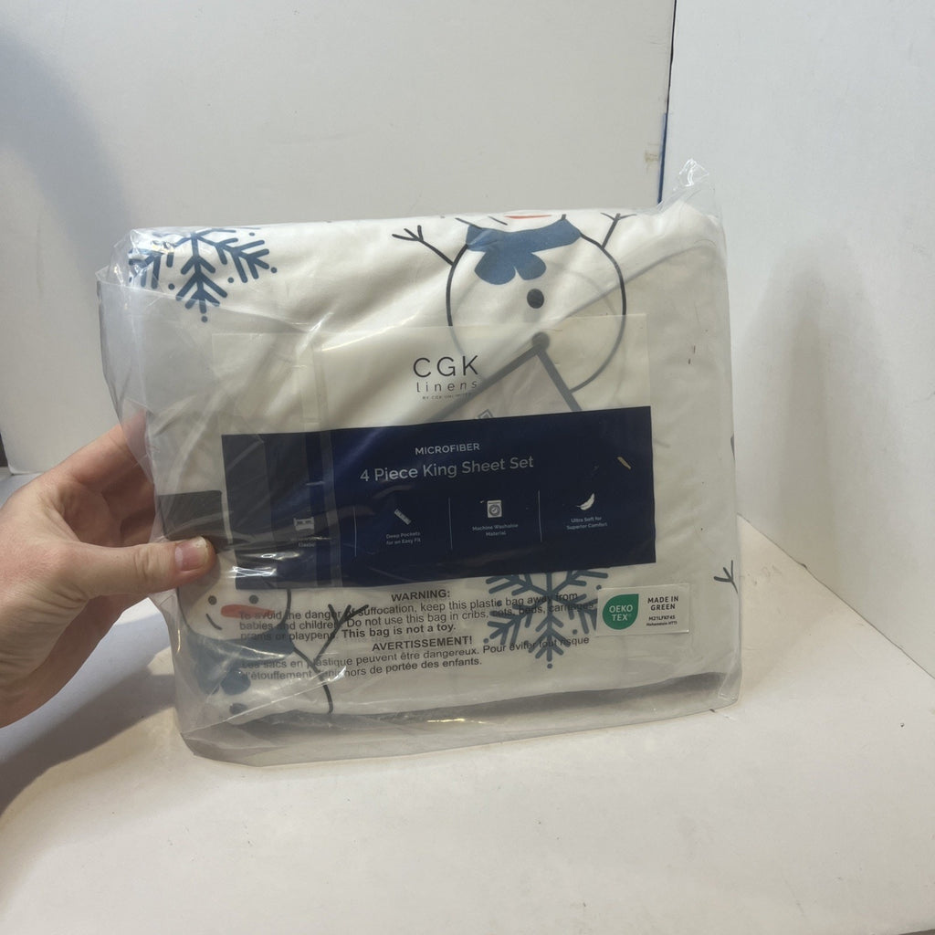 King 4 Piece Sheet Set Christmas Snowmen