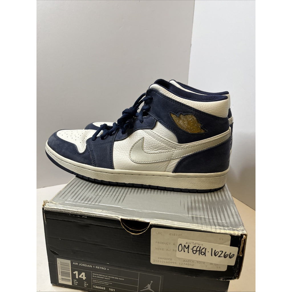 Size 14 Mens - Air Jordan 1 Retro White/ Metallic Silver- Mid Navy 2001